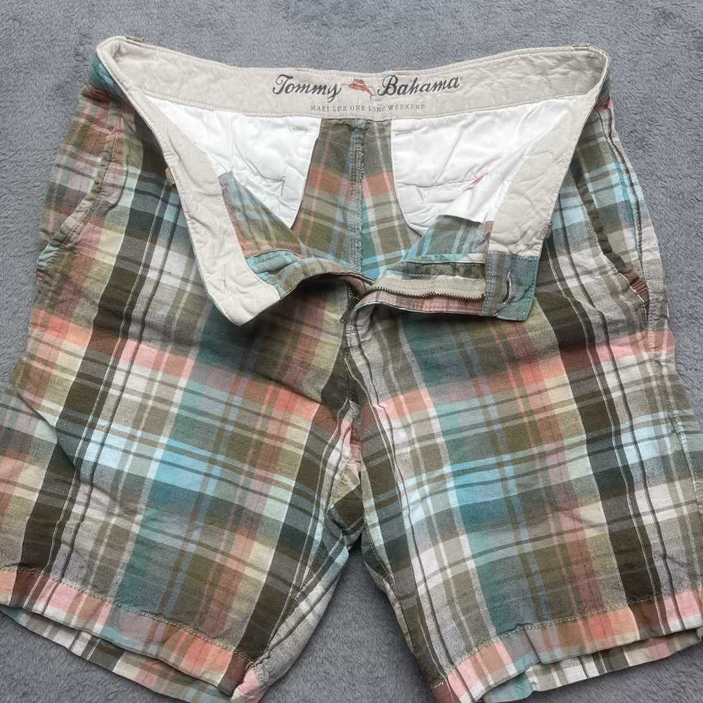 Tommy Bahama Shorts Mens 30 Multicolor Plaid Chinos Linen Blend Preppy Casual - Picture 5 of 16